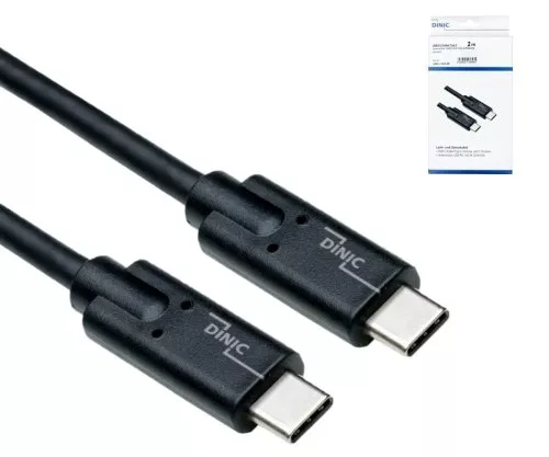 USB 3.2 kaabel C-tüüpi C-pistikusse, kuni 20 GBit/s ja 100W (20V/5A) laadimine, must, 2m, DINIC-karp (karbis)